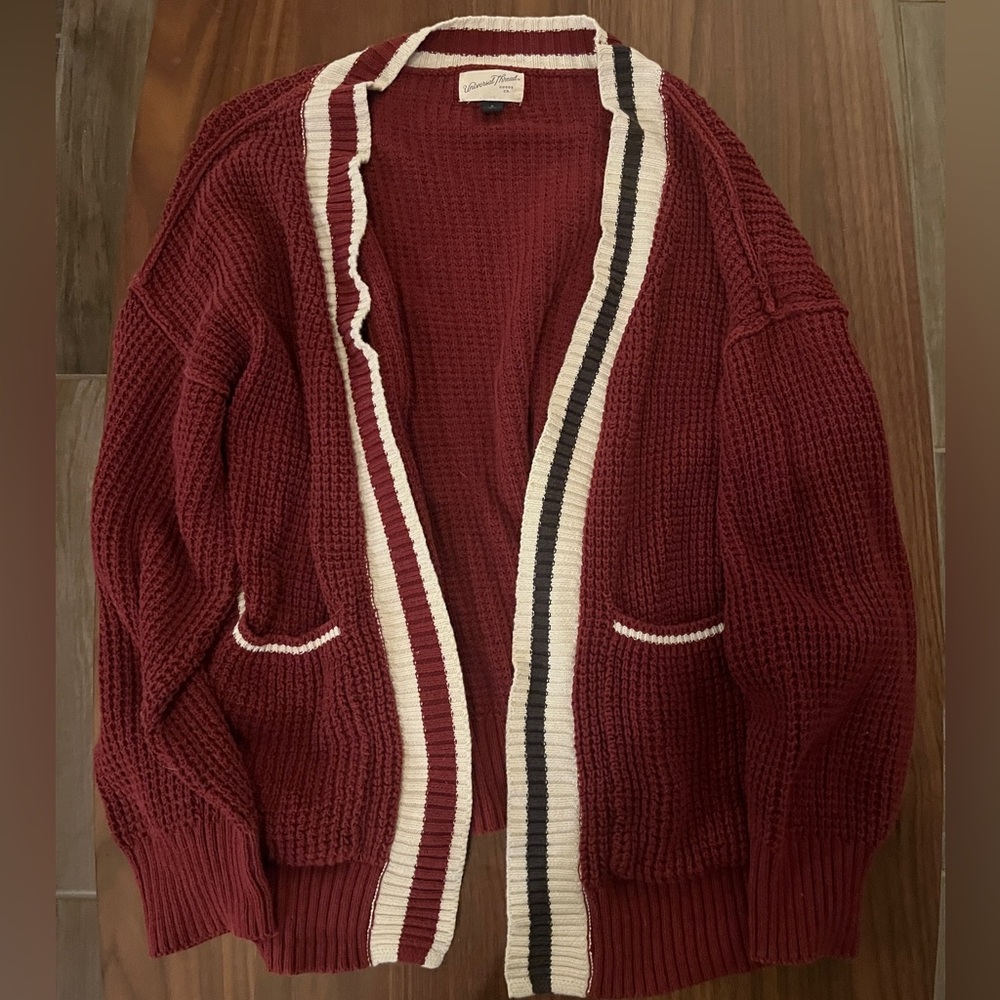 Long red cardigan